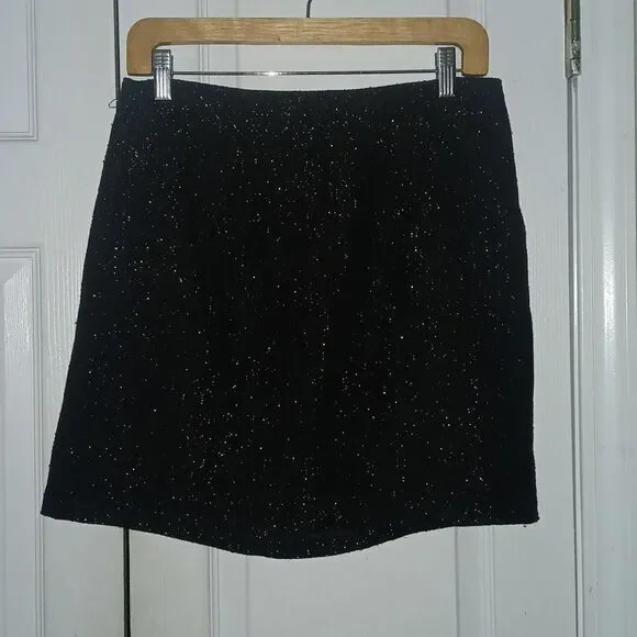 Gap Factory black silver metallic mini skirt Sz 8 EUC