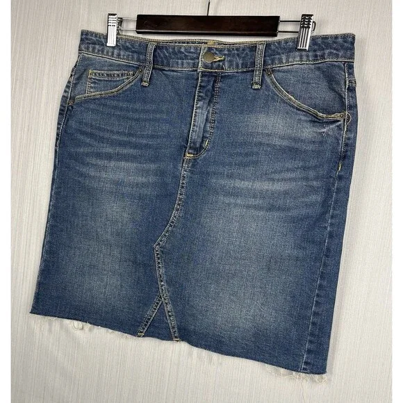 Denim Pencil Skirt Casual Minimalist Raw Hem Straight Fit Universal Thread Sz 14
