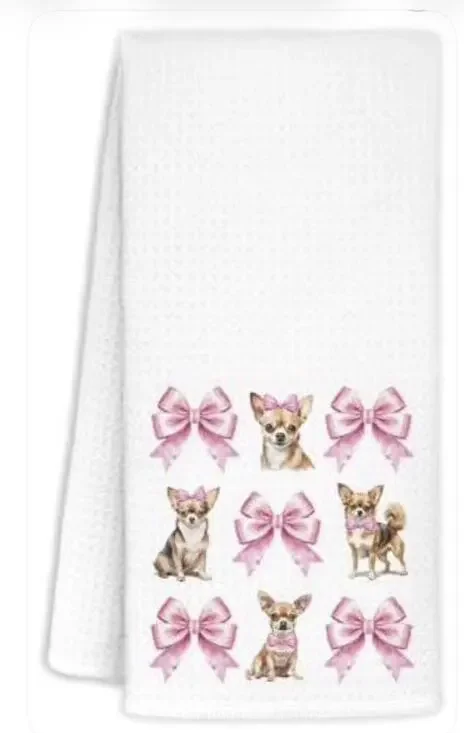Coquette Pink Bow Chihuahua Kitchen Towels,