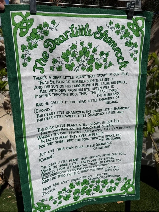 Vintage ‘The Dear Little Shamrock' Irish linen souvenir Tea Towel from Ireland