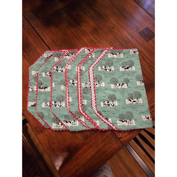 Kitchy Cows Farm Set of 6 Handmade Reversible Placemats One of a Kind‎ Quality