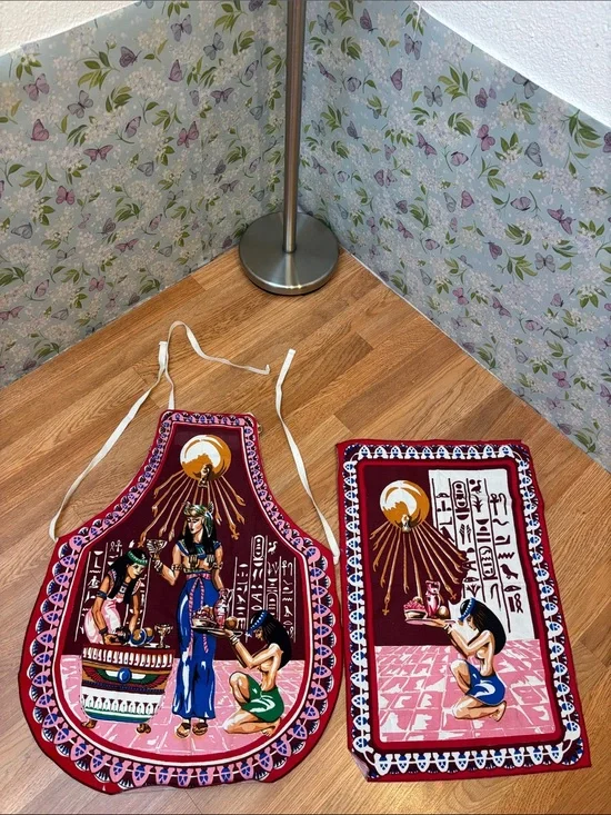 Vintage Egyptian-Inspired Decorative Apron in Burgundy Pink Blue/ Hand Towel.