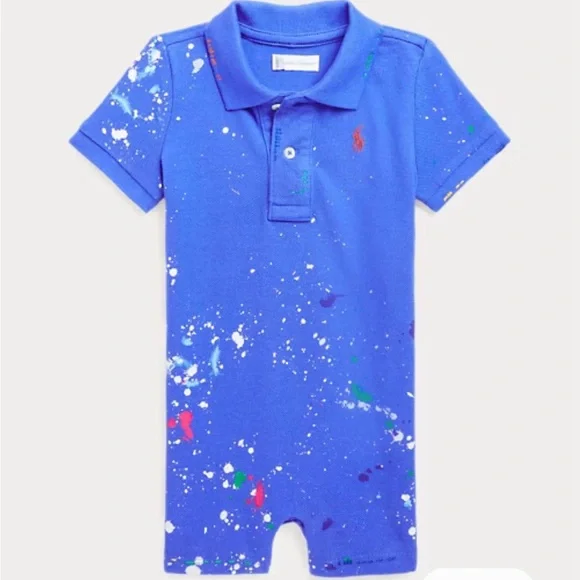 Ralph Lauren Paint Splatter-Print Mesh Polo‎ Shortall - EUC