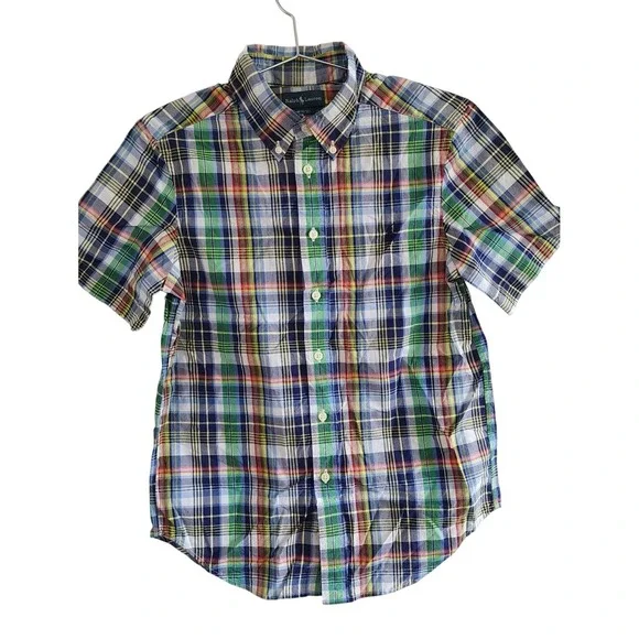 Ralph Lauren Button Down Kids M 10-12 Multi-Color Plaid Preppy Classic Madras