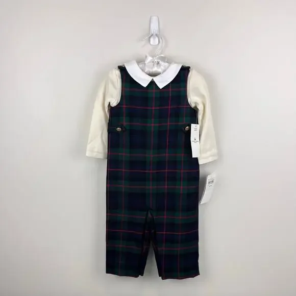 Ralph Lauren Cotton Bodysuit & Plaid Overall Set 6-9 Months NWT