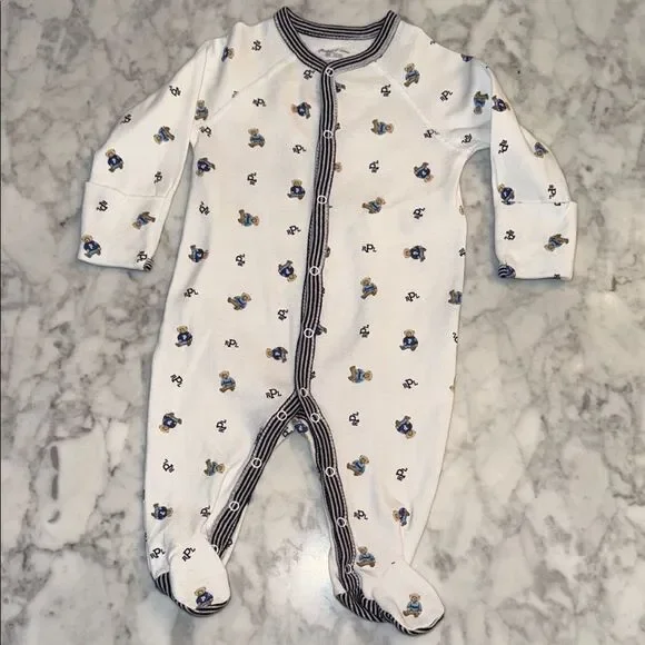 RALPH LAUREN LOGO TEDDY FOOTIE 3M