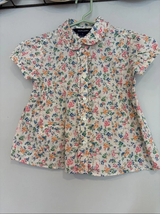 Ralph Lauren Girls' Floral Button-Up Blouse - Cream with Pink, Yellow & Green