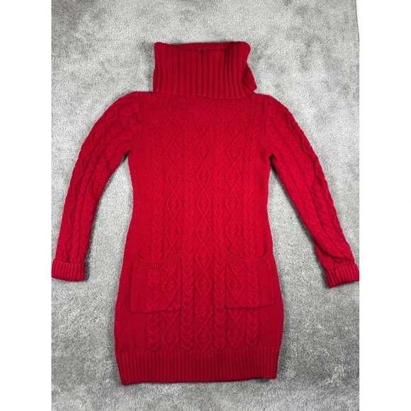 Ralph Lauren Red Cable Knit Turtleneck Sweater Dress Girl Large 12-14 Wool Blend