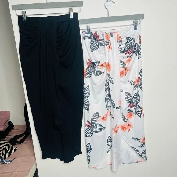 Shein Skirt Bundle Maxi Skirt Black And White Tropical Sz Small