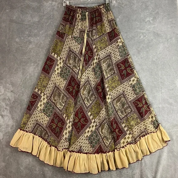 Vintage Maxi Skirt Womens XS/S Ruffle Paisley Boho Cottagecore Fairy Gypsy