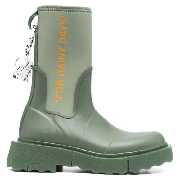 Revolve OFF-WHITE For Rainy Days Zip-tie Rubber Rain Boots in Green