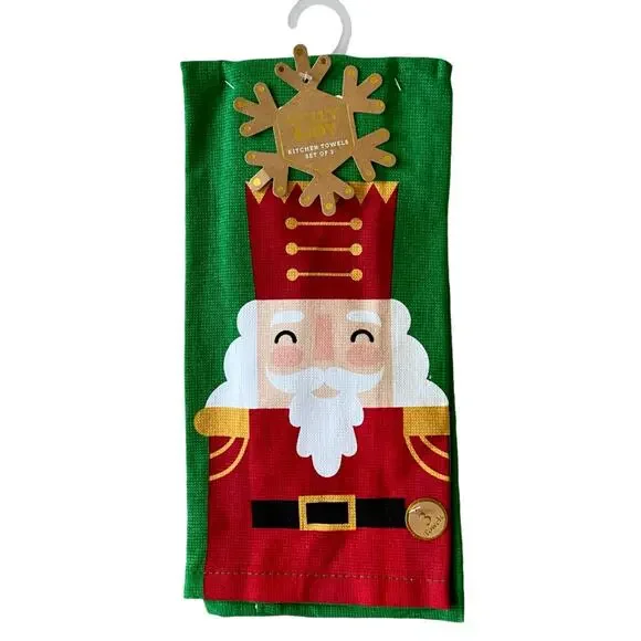 Set of 3 Christmas Holiday Nutcracker Kitchen Towels Pop of Color NWT