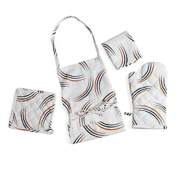 4pc Apron Oven Mitt Pot Holder Kitchen Towels