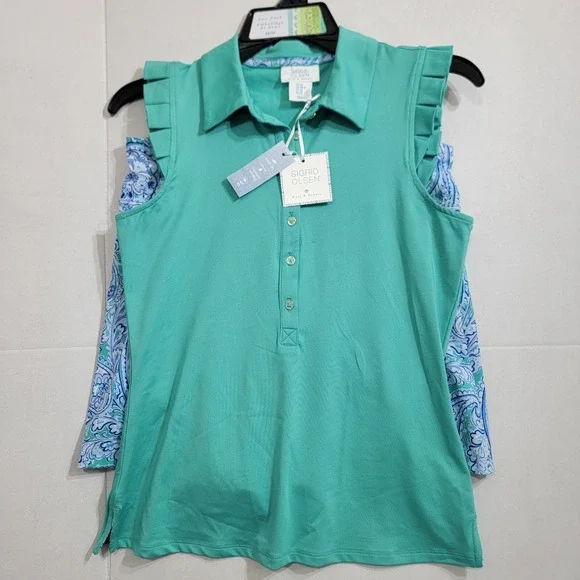 SIGRID OLSEN Tank Polo Ruffle Hem‎ Skort Turquoise Paisley XS Golf Tennis UPF 50