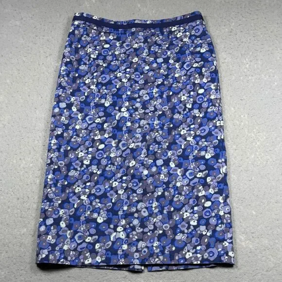Boden Floral Pencil Skirt Women’s 6L Blue White Floral Cotton Blend Knee Length