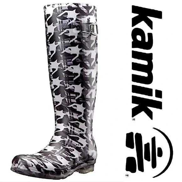 - Kamik Sz 7 Dynamic Houndstooth Print Rubber Rainboots! NEW!