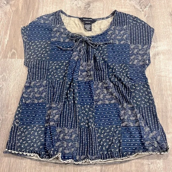 Ralph Lauren Girls Boho Patchwork Paisley Floral Print Peasant Top