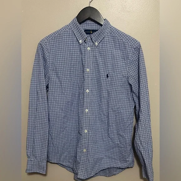 Ralph Lauren Shirt Kids Blue Plaid Button Up Classic Look Size XL 18/20