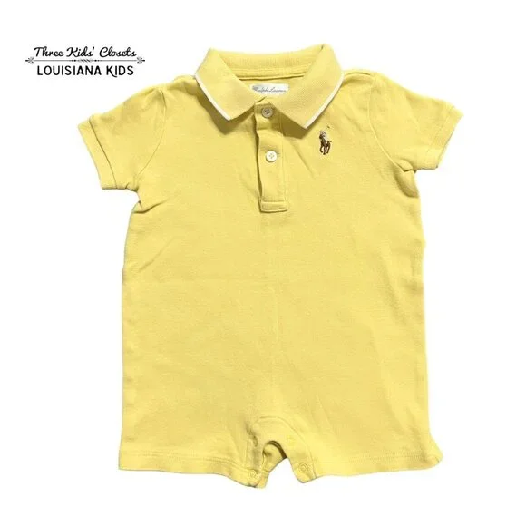 Ralph Lauren 9m Solid Yellow Polo Romper