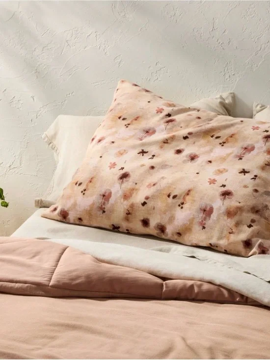 King Euro Heavyweight Linen Blend Throw Decorative Pillow Floral Print Casaluna