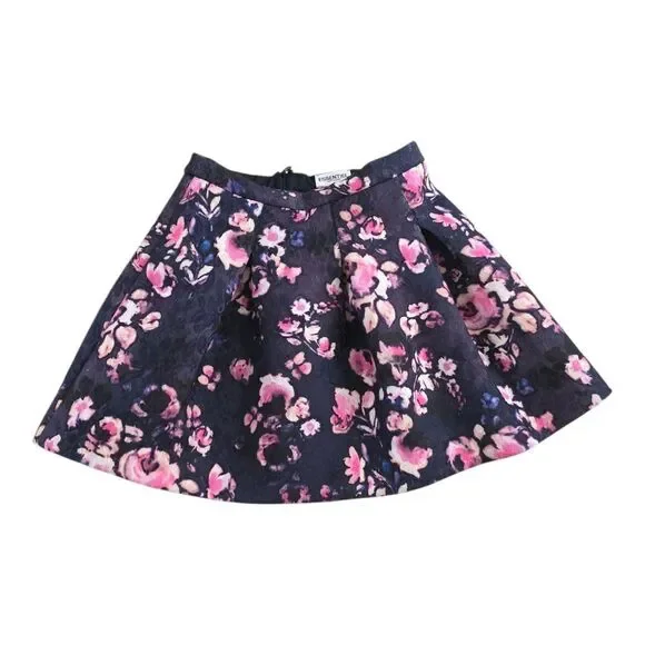 Essentiel Antwerp Navy Floral A-Line Scuba Pleated Kosmea Skirt L