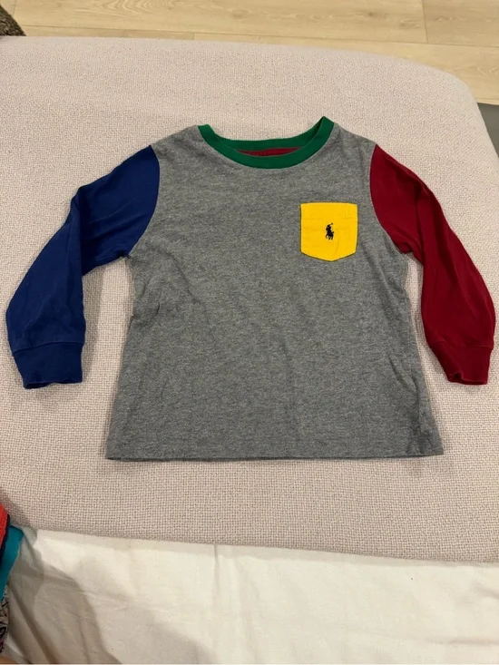 Ralph Lauren Kids Colorblock Long-Sleeve Tee in Gray, Blue, Red, Yellow