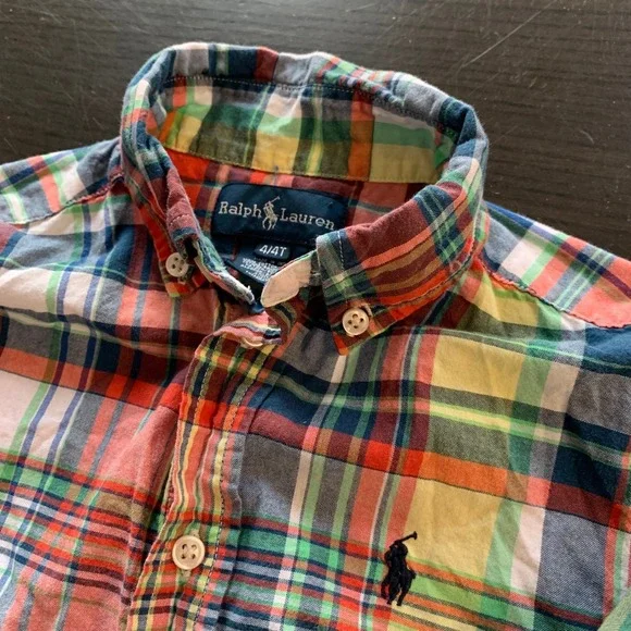 Ralph Lauren Kids Multi Color Plaid Button Down Shirt 4 4T Preppy‎ Long Sleeve