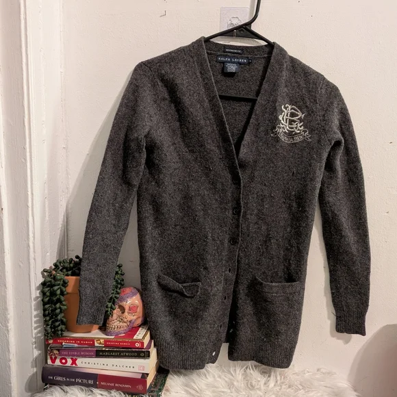 VTG Ralph Lauren Cardigan Kids Gray Wool Angora Sweater Vintage Rabbit Hair READ
