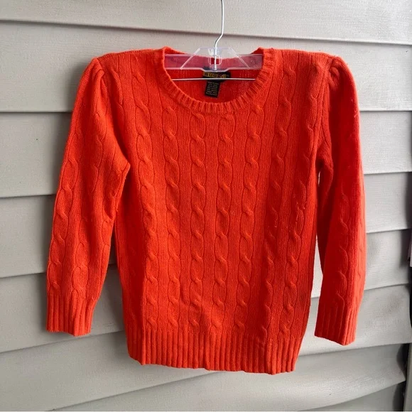 Ralph Lauren Rugby Wool Angora Girls Cable Knit Sweater Size XS‎ Orange Academia