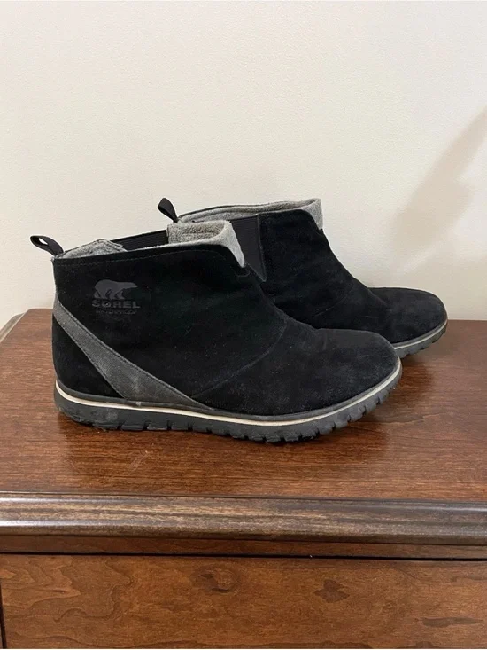 Sorel Waterproof Black Suede Ankle Bootie Pull On Lined Women's Boots Size 10