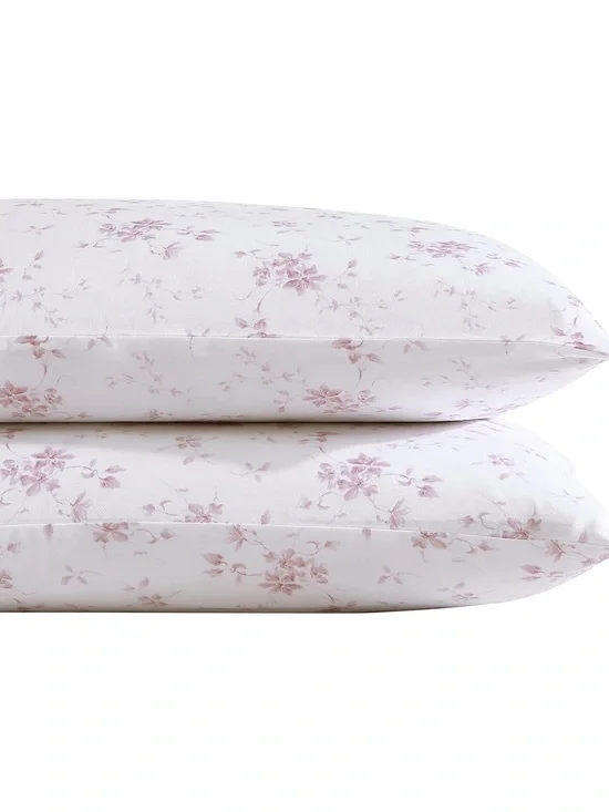Laura Ashley Home - Standard Pillowcase Set, Cotton Sateen Garden Muse Pink, 2