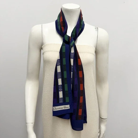 Vintage Christian Dior 100% Silk Scarf Multi Color Abstract 10 1/2