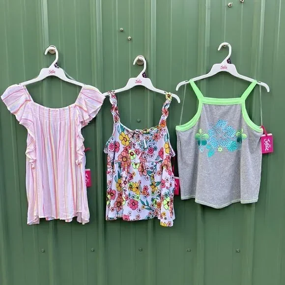 Justice Girl's Ruffle Strap Flowy, Knit Lace Up Babydoll & Bandana Top 16 XLP