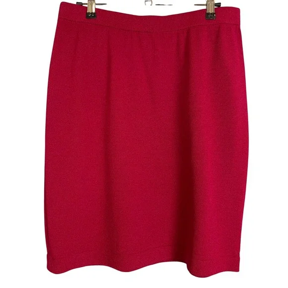 St John Collection Marie Gray Pencil Skirt Red Santana Knit Elastic Waist Sz 14
