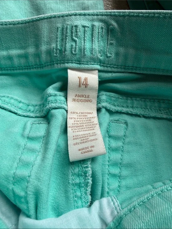Justice Girls Aqua Turquoise Ankle Jeggings size 14