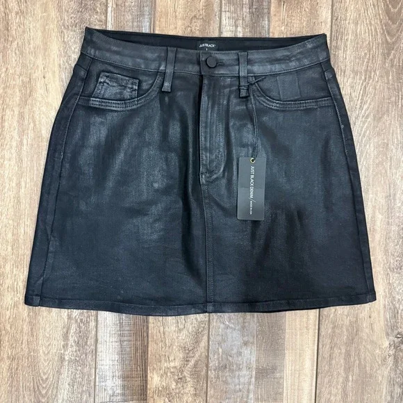 Just Black Denim Women‎ Coated Black Mini Skirt CD211K High Rise Size L NEW
