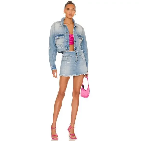SER.O.YA Keenan Skirt Denim Distressed Raw Hem Y2K Summer Spring 100% Cotton 25
