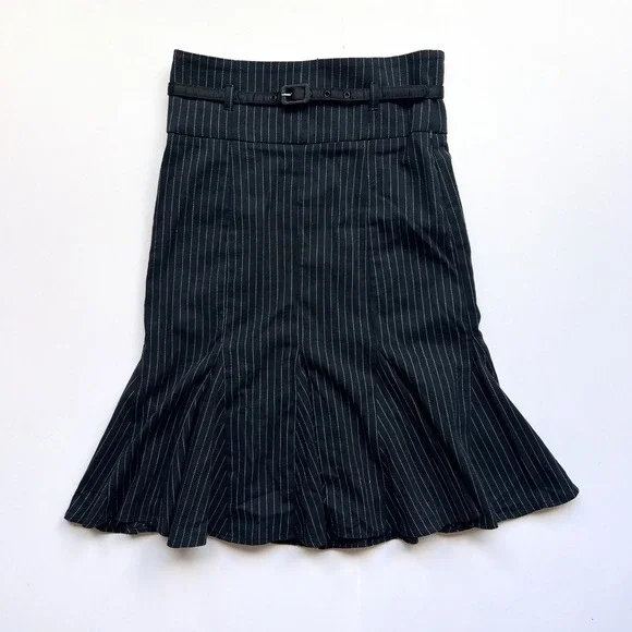 Rampage 90s/Y2K Pinstripe Flared Hem Pencil Skirt with Belt
