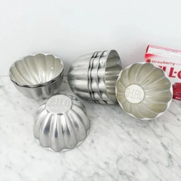 Vintage Jell-O Aluminum Gelatin Molds Set of 6 Fluted Scalloped Individual Cups