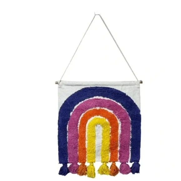 Rainbow Wall Hanging Tuft Tassel Tapestry Boho Nursery Decor Colorful Fiber Art‎