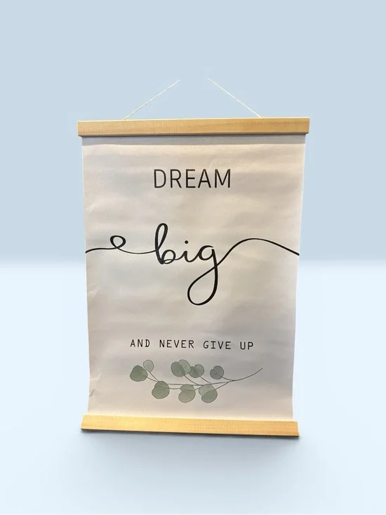 Dream Big Wall Hanging - White with Green Accent. 11 1/2” x 17”
