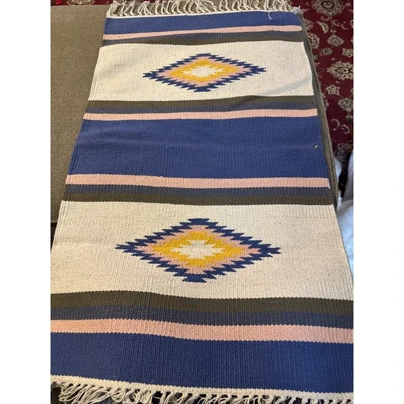 Vintage Handwoven Twill Woven Textile Rug Southwestern Style 33