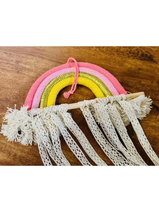Colorful Handmade Rainbow Wall Hanging with Lace Tassels