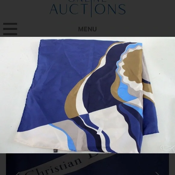 Authentic Dior Blue and White Patterned Silk Scarf with Certificate of Authentic