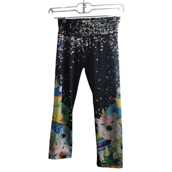 Justice‎ Girls Size 10 Unicorn Donut Cupcake Galaxy Capri Leggings Black Multi