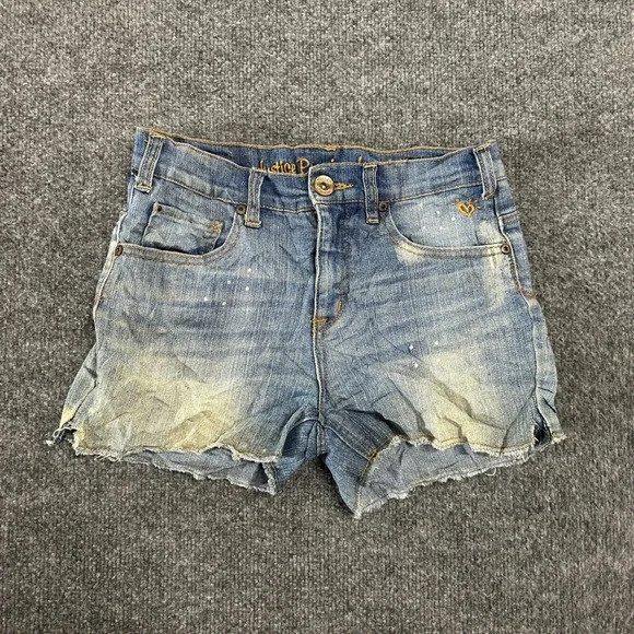 Justice Denim Shorts Girls Size 14R Blue Simply Low Distressed Cut Off Splatter