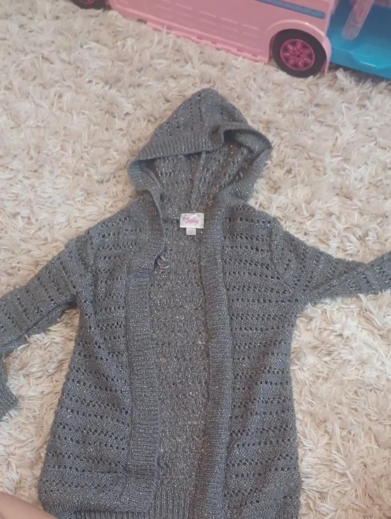Justice Metallic Knit Hooded Cardigan - Charcoal Gray