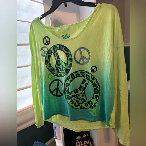 Justice neon Green and Blue Graphic Peace Tee