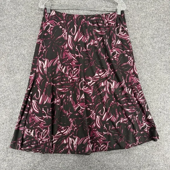 Chicos Skirt Womens‎ L Black Purple Floral Pull On Flowy 90s Fairy Grunge Modest