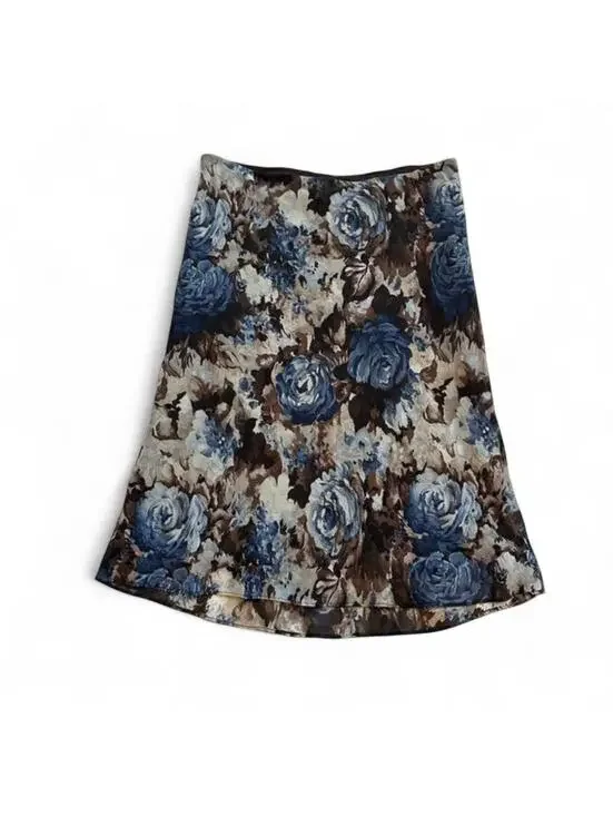 Vintage Lily Blue and brown Floral midi skirt- size large